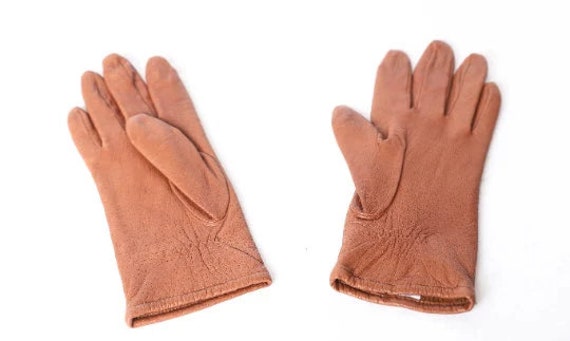 vintage BROWN LEATHER mid-century VINTAGE gloves - image 1