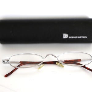 vintage CAT eye READING glasses silver and faux wood arms w/ vintage case magnifier 2+ -- free shipping U.S.A