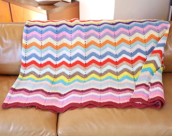 vintage 1950s mid-century bright WARM winter AFGHAN blanket summer colors in winter rainbow pastel 1950s 60s BLANKET throw - Free shipping