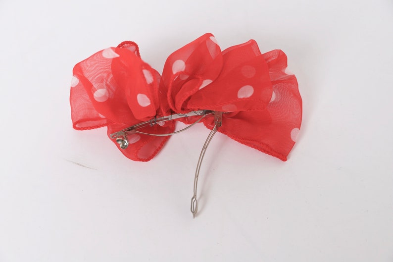 vintage 1980s WHITE /& red color BLOCK polka dot hair clip barrette BOW vintage 80s 90s accessory
