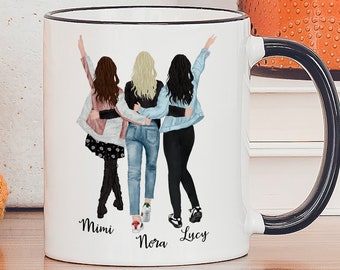 Three Friends Mug, 3 Best Friends Gift, Personalized Coffee Mug For Three Friends, Three Sisters Coffee Mug, Three Best Friends Mug