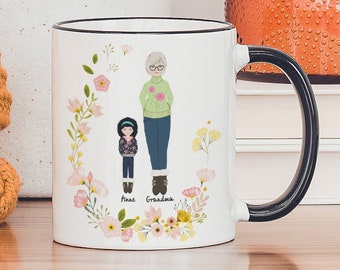 Custom Coffee Mug For Grandma, Custom Family Portrait Coffee Mug, Personalized Family Portrait Mug, Gift For Grandma, Floral Custom Mug