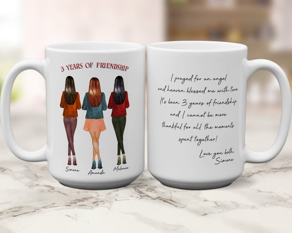 Custom 3 Best Friends Mug, Pick Your Hair Color Mug, Personalized Coffee Mug,  Custom Best Friend Mug, Best Friend Gift, Friendship Mug 3 