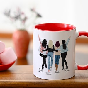 Four Friends Mug, 4 Best Friends Coffee Mug, Personalized Coffee Mug For Four Friends, Four Sisters Coffee Mug, Four Best Friends Mug 11 oz Red Rim Mug