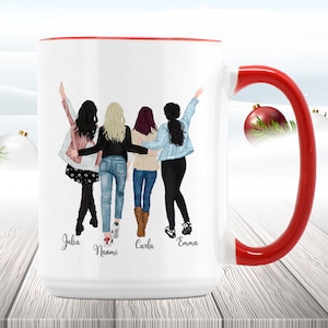 Four Friends Mug, 4 Best Friends Coffee Mug, Personalized Coffee Mug For Four Friends, Four Sisters Coffee Mug, Four Best Friends Mug 15 oz Red Rim Mug