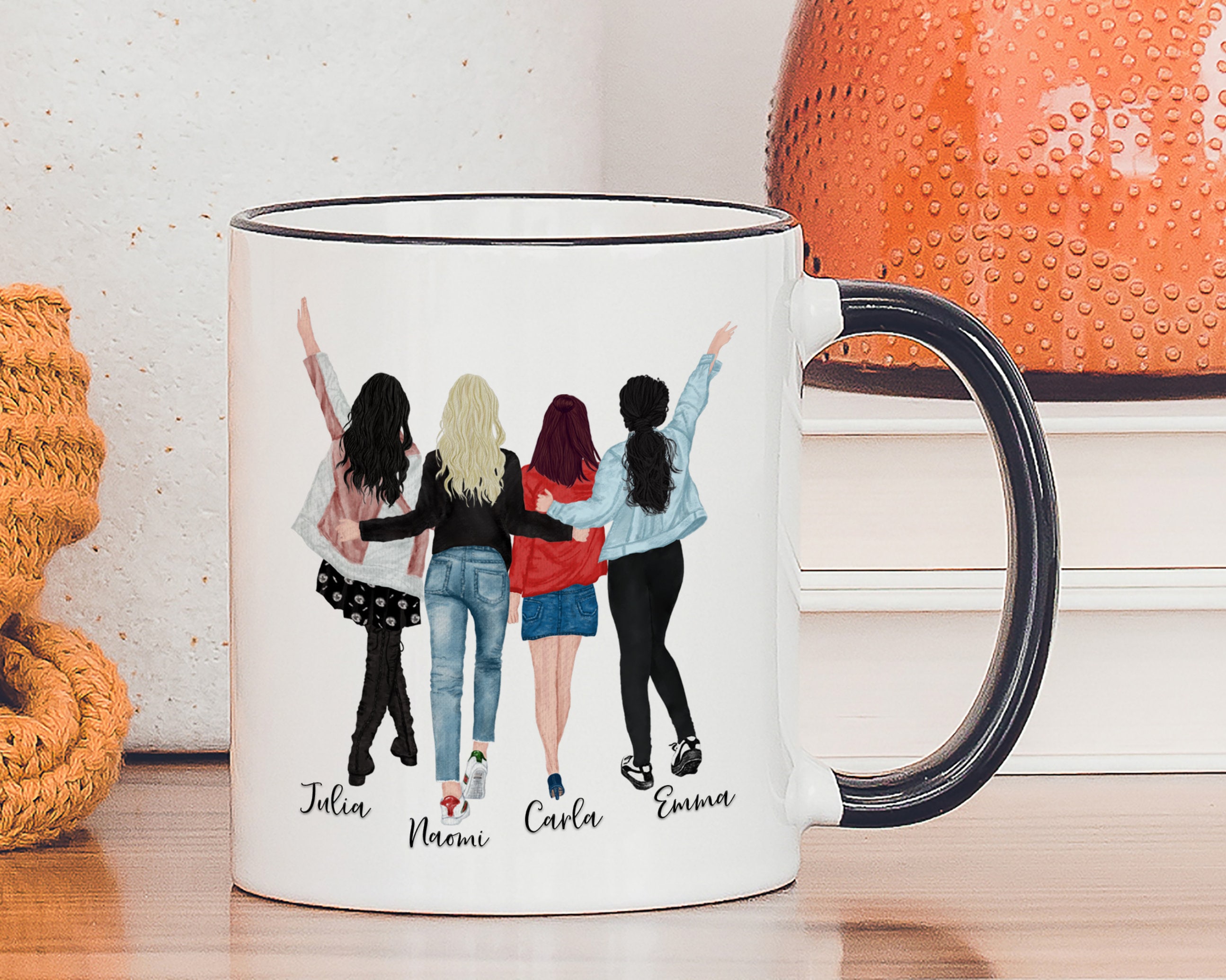 Four Best Friends Mug, 4 Friends Custom Coffee Mug, Personalized Coffee Mug  for Four Friends, Four Sisters Coffee Mug, Four Best Friends Mug 