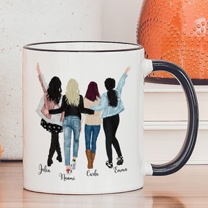 Four Friends Mug, 4 Best Friends Coffee Mug, Personalized Coffee Mug For Four Friends, Four Sisters Coffee Mug, Four Best Friends Mug 11 oz Black Rim Mug