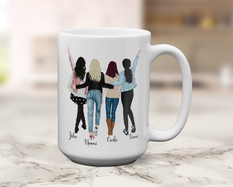 Four Friends Mug, 4 Best Friends Coffee Mug, Personalized Coffee Mug For Four Friends, Four Sisters Coffee Mug, Four Best Friends Mug 15 oz White Mug