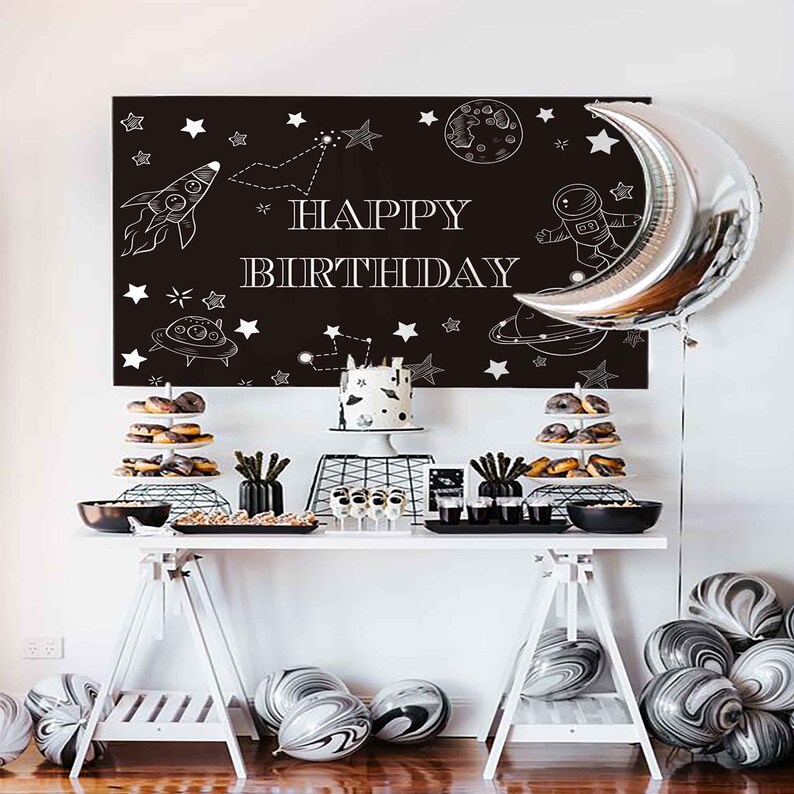 Printed Outer Space Astronaut Photography Backdrop Black Etsy