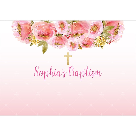 Pink Flower Baptism Christening Backdrop Floral Party Etsy