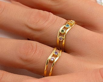 Mothers Ring 2, 3, 4.. 8 Birthstone Ring Gold / Personalized Jewelry Gift for Her/ Handmade Birthstone Jewelry