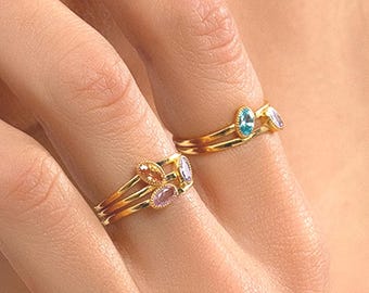 Mothers Birthstone Ring 2, 3, 4, 5 Stone - Personalized Jewelry Gifts for Mom