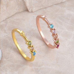 Birthstone Ring with Heart - Mothers Ring 2, 3, 4 Stone- Birthstone Ring Stackable Rings - Personalized Gift For Women Jewelry