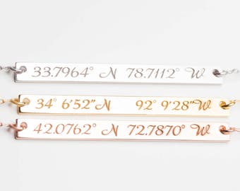 Custom Coordinates Necklace - Latitude Longitude Necklace - GPS Corrdinates Gift - Location Jewelry - Bar Necklace Coordinate