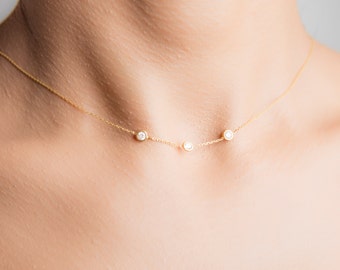 Diamond Choker Necklace - Crystal Choker - Delicate Choker - Choker Necklace With Charm - Stone Choker - Minimalist Choker Necklace