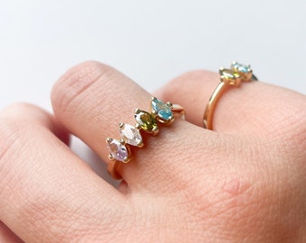 Mothers Birthstone Ring 14k Gold / Personalized Ring  / Personalized Gifts For Mom  / Gold Rings for Women / Handmade Gold Jewelry