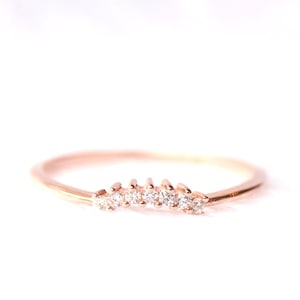 14k Rose Gold Minimalist Curved Diamond Wedding Band - Wedding Bands Women, Wedding Ring, Wedding Rings for Women, Promise Ring