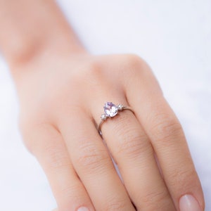 Sterling Silver Amethyst Engagement Ring, Gemstone Pearl Promise Ring, Unique Gifts Rings For Women