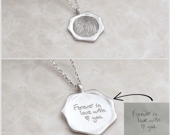 Actual Handwriting Necklace / Fingerprint Necklace / Personalized Jewelry / Silver Necklace, Memorial Jewelry, Personalized Gift for Her