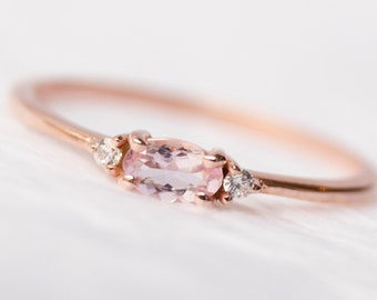 14k Rose Gold Morganite Ring, Unique Diamond Engagement Ring,Engagement Rings For Women