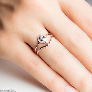Pear Diamond Wedding Ring Set - Unique Wedding Ring Women - Minimalist Rose Gold Wedding Band - Pear Cut Rose Gold 14k Engagement Ring Set