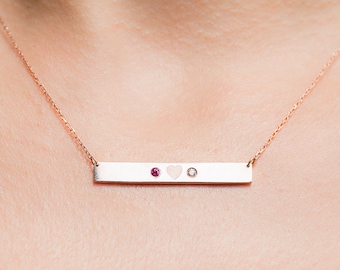 Personalized Bar Necklace - Birthstone Bar Necklace Rose Gold - Couples Gift - Gift For Her - Friendship Necklace - Anniversary Gift