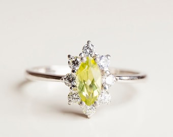 Gemstone Engagement Ring - Peridot Ring - White Gold Engagement Ring - 14k White Gold - Gemstone Jewelry