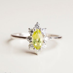 Gemstone Engagement Ring - Peridot Ring - White Gold Engagement Ring - 14k White Gold - Gemstone Jewelry