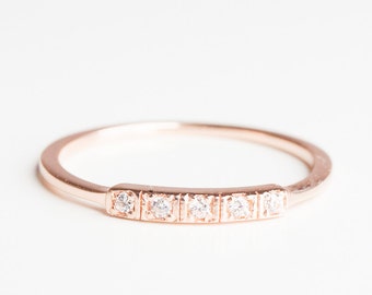 Rose Gold Wedding Band - Wedding Ring Women - Diamond Wedding Ring - Rose Gold Diamond Ring - Unique Wedding Ring - Diamond Ring