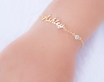 Pulsera de nombre personalizado de regalo de bebé único con pulsera de piedra de nacimiento, regalo de baby shower, joyas de regalo personalizadas para niños, nuevo regalo de bebé