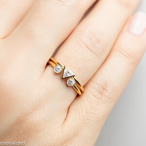 Trillion Cut Diamond Engagement Ring Modern Wedding Ring Set - Etsy