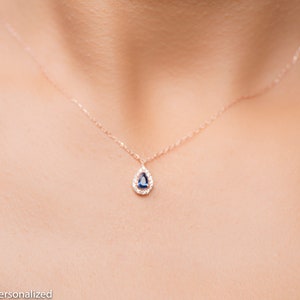 14K Rose Gold Necklace, Personalized Birthstone Jewelry, Blue Sapphire Necklace, Graduation Gift for Her, Necklaces for Women