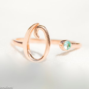 Initial Ring Rose Gold - Initial Jewelry - Personalized Ring For Women - Unique Bridesmaid Gifts - Personalized Birthstone Jewelry