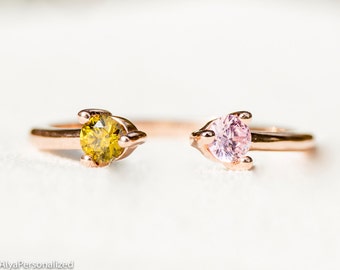 Dual Birthstone Ring - Rose Gold Ring - Couples Ring - Personalized Ring - His and Hers Promise Ring