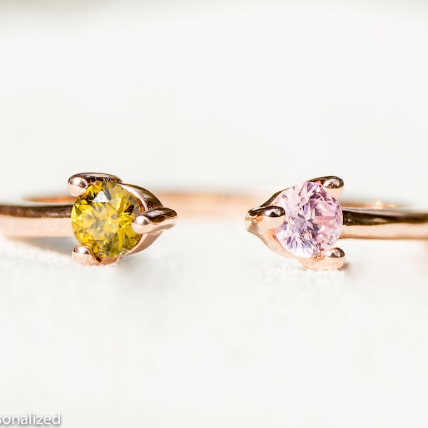 Dual Birthstone Ring - Rose Gold Ring - Couples Ring - Personalized Ring - His and Hers Promise Ring