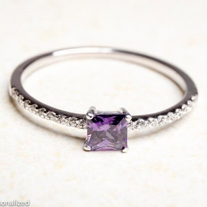 Custom Birthstone Ring Amethyst Ring Princess Cut Ring Silver Birthstone Ring Birthstone Jewelry Silver Engagement Ring image 3