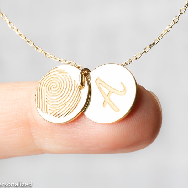 Custom Personalized Necklace Gift, Fingerprint Necklace Gold Jewelry Handmade, Necklaces for Women, Gold Initial Necklace Letter Necklace