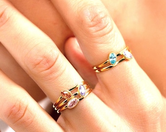 Birthstone Ring 2, 3, 4, 5 Stone - Personalized Jewelry Gifts - Anniversary Gift for Her - Birthstone Rings for Women for my Girlfriend