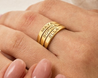 Stackable Name Rings – Personalized Sterling Silver & Gold Filled Mother's Ring Gift for Her