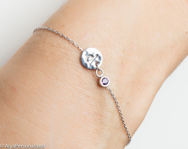 Sterling Silver Bracelet Birthstone Bracelet Personalized Cat Bracelet Gift for Her Initial Bracelet