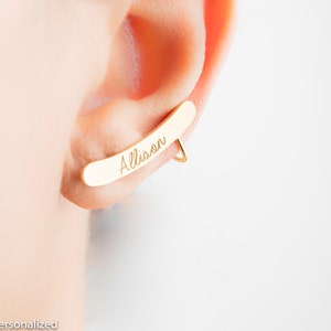 Gold Ear Climber - Pendientes de nombre personalizado - Pendientes personalizados - Pendientes de cartílago - Regalos para amigos - Regalo para compañeros de trabajo