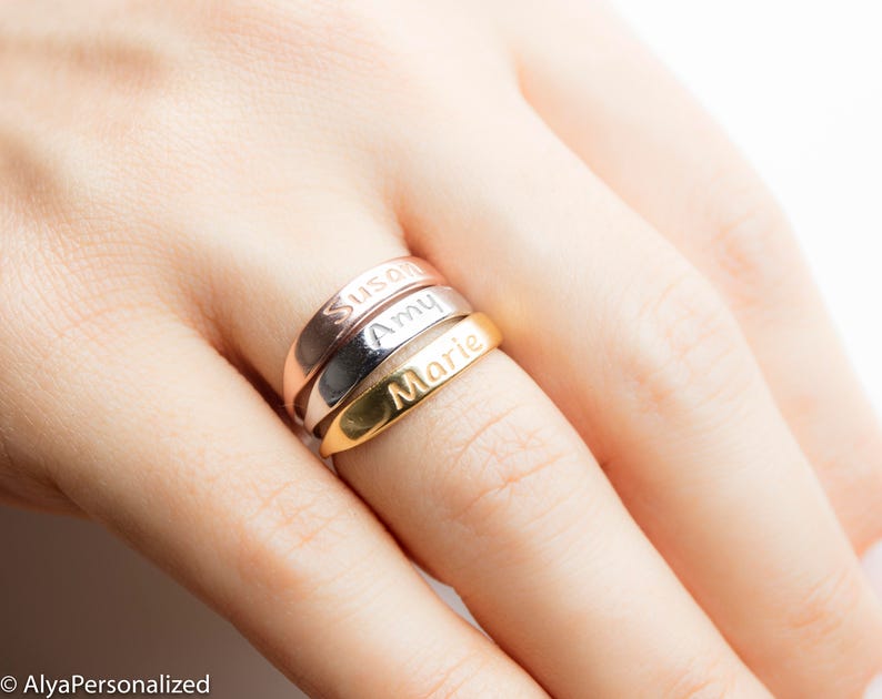 Stackable Name Rings Stacking Name Rings Name Ring Etsy