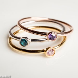 Personalized Stacking Rings - Stacking Ring Set - Rose Gold Stacking Rings - Silver Stacking Rings - Thin Ring - Birthstone Stacking Ring
