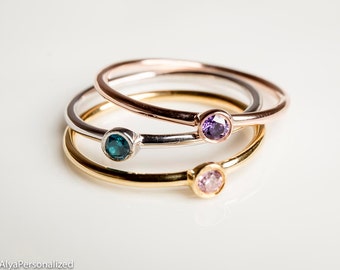 Personalized Stacking Rings - Stacking Ring Set - Rose Gold Stacking Rings - Silver Stacking Rings - Thin Ring - Birthstone Stacking Ring