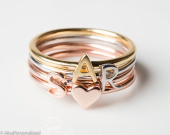 Stapelen ringen voor vrouwen, gepersonaliseerde eerste ring, moeders ring stapelbaar, gepersonaliseerde moeders DAy gift, stapelen ring set, gouden ring