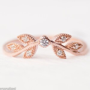 Floral Diamond Wedding Band - Wedding Bands Women Rose Gold Ring- Vintage Diamond Wedding Ring, Wedding Rings for Women, Promise Ring