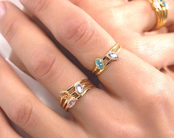 Birthstone Mothers Ring 2, 3, 4, 5 Stone - Personalized Jewelry Gifts for Her - Mothers Anniversary Gift for Her -  Rings for Women