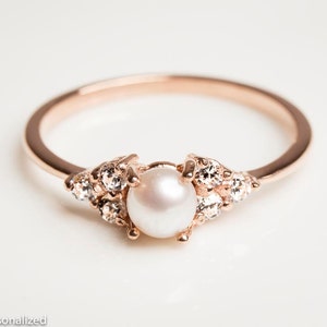 14k Rose Gold Engagement Ring - Pearl Engagement Ring - Diamond Engagement Ring - Dainty Ring - Pearl Jewelry - 14k Gold Ring - Pearl Ring