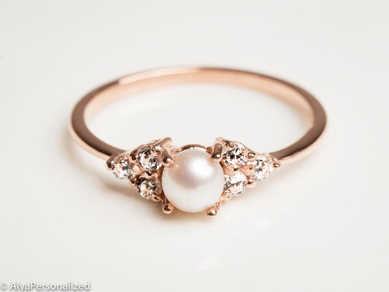 14k Rose Gold Engagement Ring - Pearl Engagement Ring - Diamond Engagement Ring - Dainty Ring - Pearl Jewelry - 14k Gold Ring - Pearl Ring 