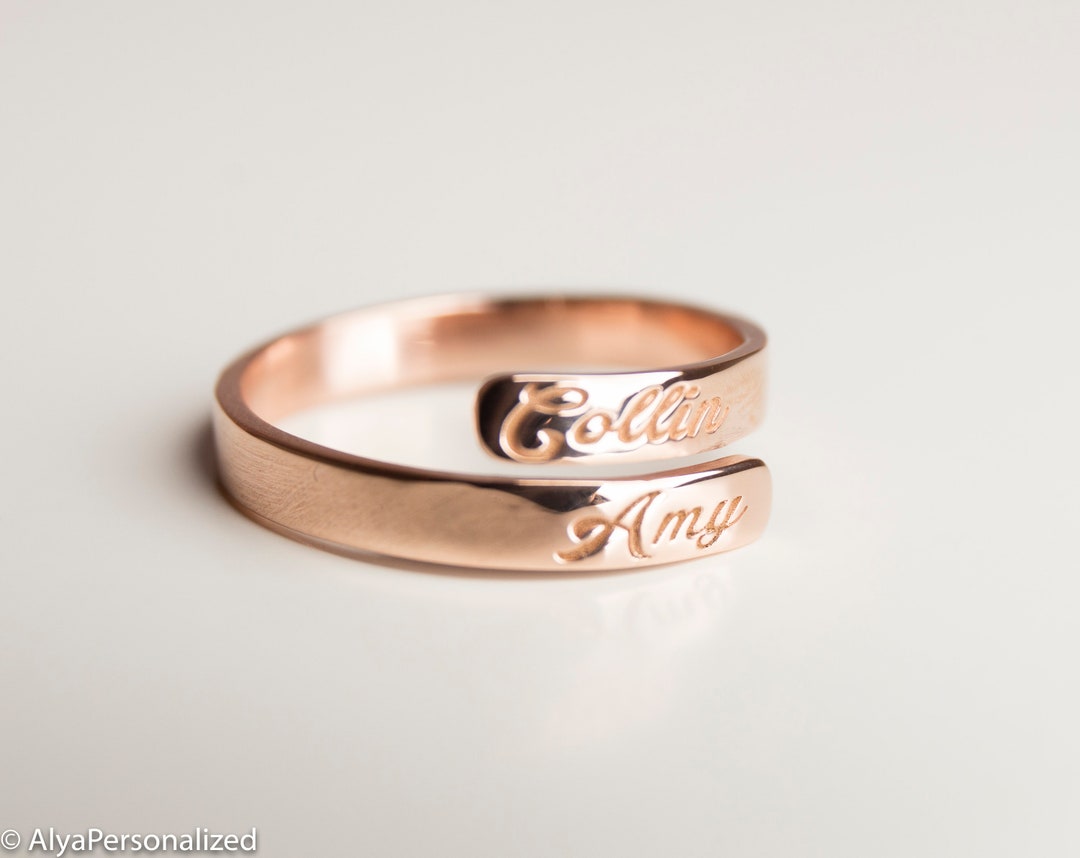 14k Gold Engraved Wedding Bands Women , Promise Ring, Personalized Name ...